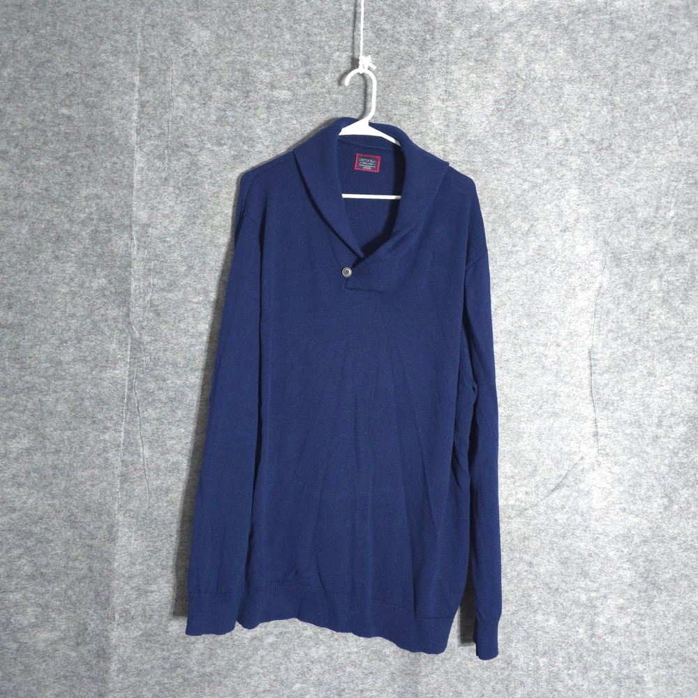 UNTUCKit‎ Van Douzer Mens XXXL Navy Blue Merino Wool Cotton Shawl Collar Sweater